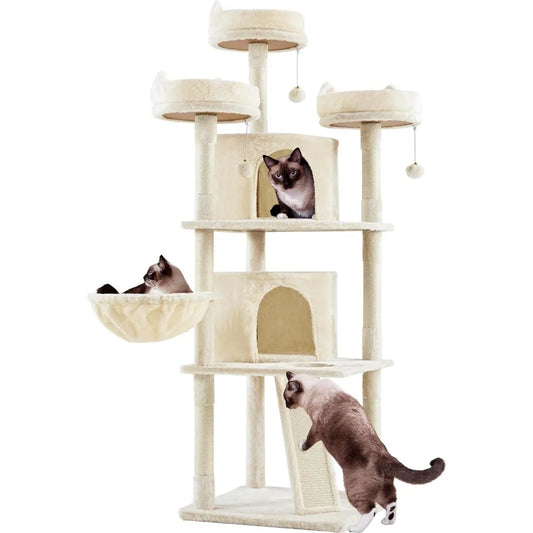 Yaheetech Cat Tree Cat Tower, Multilevel Cat Condo with Sisal Scratching Post as Indoor Cats Play House, Beige