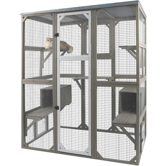 Catio Outdoor Cat Enclosure Large Window Cat House Walk in Kitty Cage with Multi-Level Platforms, Waterproof Roof for Mulitiple