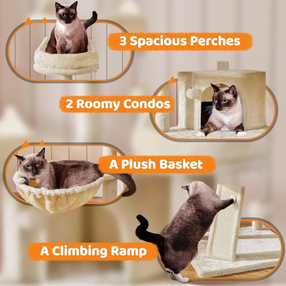 Yaheetech Cat Tree Cat Tower, Multilevel Cat Condo with Sisal Scratching Post as Indoor Cats Play House, Beige