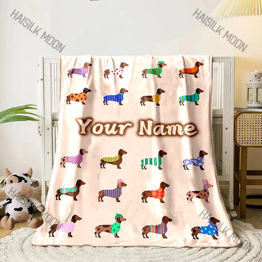 Customized Name Personalized Blanket Dachshund Printed Blanket Soft and Comfortable Home Travel Adult and Warm Blanket