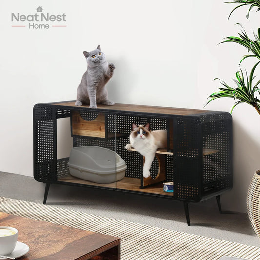 55.12 "Spacious Cat House with Tempered Glass, for Living Room, Hallway, Study and Other Spaces, houses & habitats, cat stuff