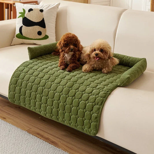 Corduroy Pet Dog Cat Bed Blanket Mat with Neck Pillow Thicken Soft Dog Bed Pad Calming Nest Couch Sofa Bed for Home Car Outdoor
