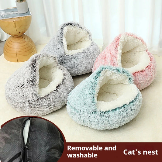 Cat and dog pet supplies, detachable cat and dog beds, semi enclosed winter warm, soft and comfortable dog beds