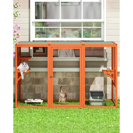 House Weatherproof, Wooden Catios for Cats Outdoor Patio,71" Large Cat Enclosures Indoor for Multiple Cats