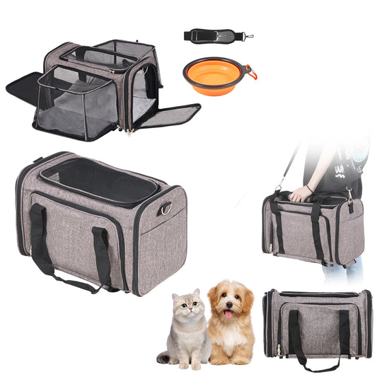 SucceBuy Pet Cat Carrier Breathable Outgoing Dog Carry Backpack with Telescopic Handle Wheels and Shoulder Strap for Travel Trip