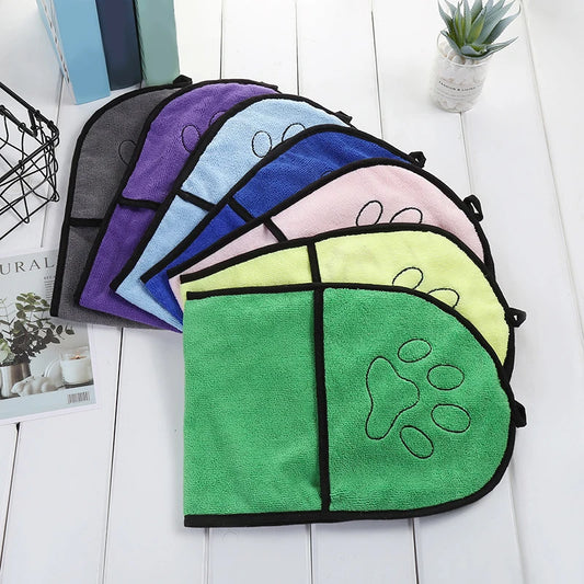 1pc Pet Bath Towel, Ultra-Absorbent, Quick Dry Soft Hand Glove Design, Assorted Colors With Paw Print Pet Cleaning Washcloth